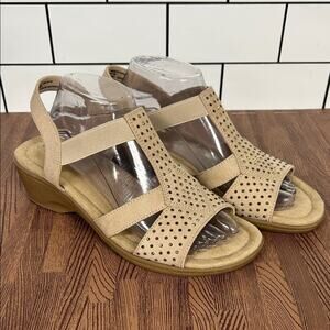 east 5th Womens Izabel Heeled Sandals Crystals Cream Faux Suede Women’s Size 10